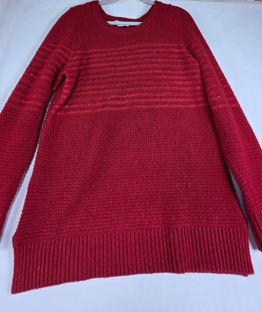 Liz Claiborne red sequined stripe tunic sweater Size L